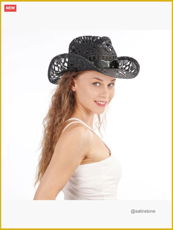 Wide Brim Straw Cowboy Hat with Shapeable Brim for Women main image 4